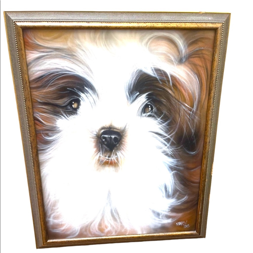 1996 Painting Schizu animal dog Signed canvas painting